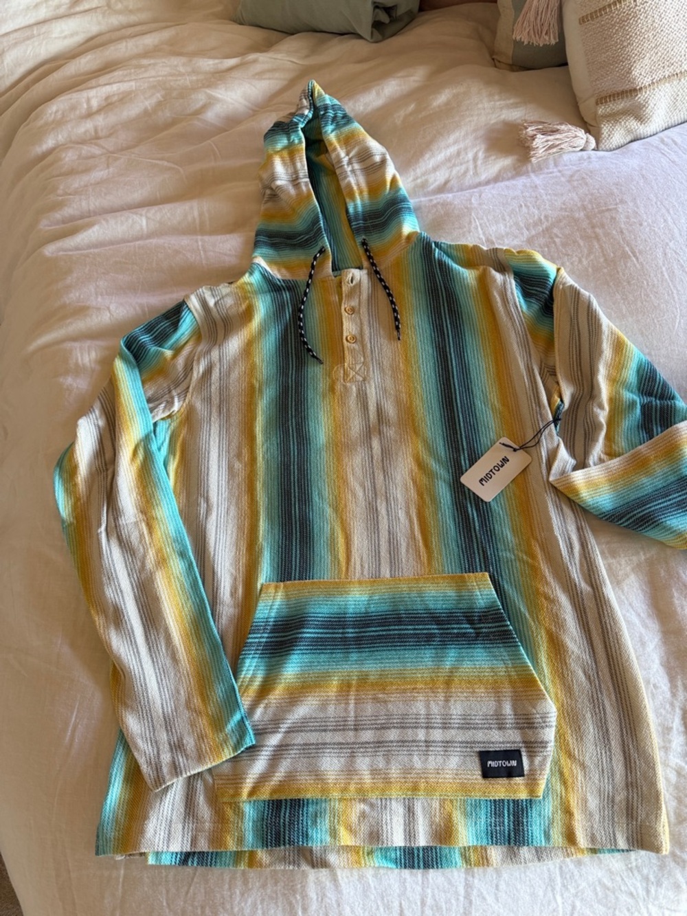 Baja Hoodie with Teal, Yellow & Cream Stripes